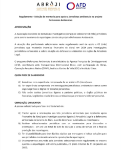 Regulamento - Seleção de mentoria para apoio a jornalistas ambientais no projeto Defensores Ambientais